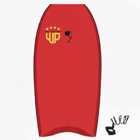 Wave Power Bodyboard Woop rotes Bodyboard mit gelbem Logo, Draufsicht