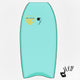 Wave Power Bodyboard Woop in Türkis mit goldenem Logo, Draufsicht des leichten Schaumstoffbretts für Wellenreiten