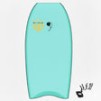 Wave Power Bodyboard Woop in Türkis mit goldenem Logo, Draufsicht des leichten Schaumstoffbretts für Wellenreiten