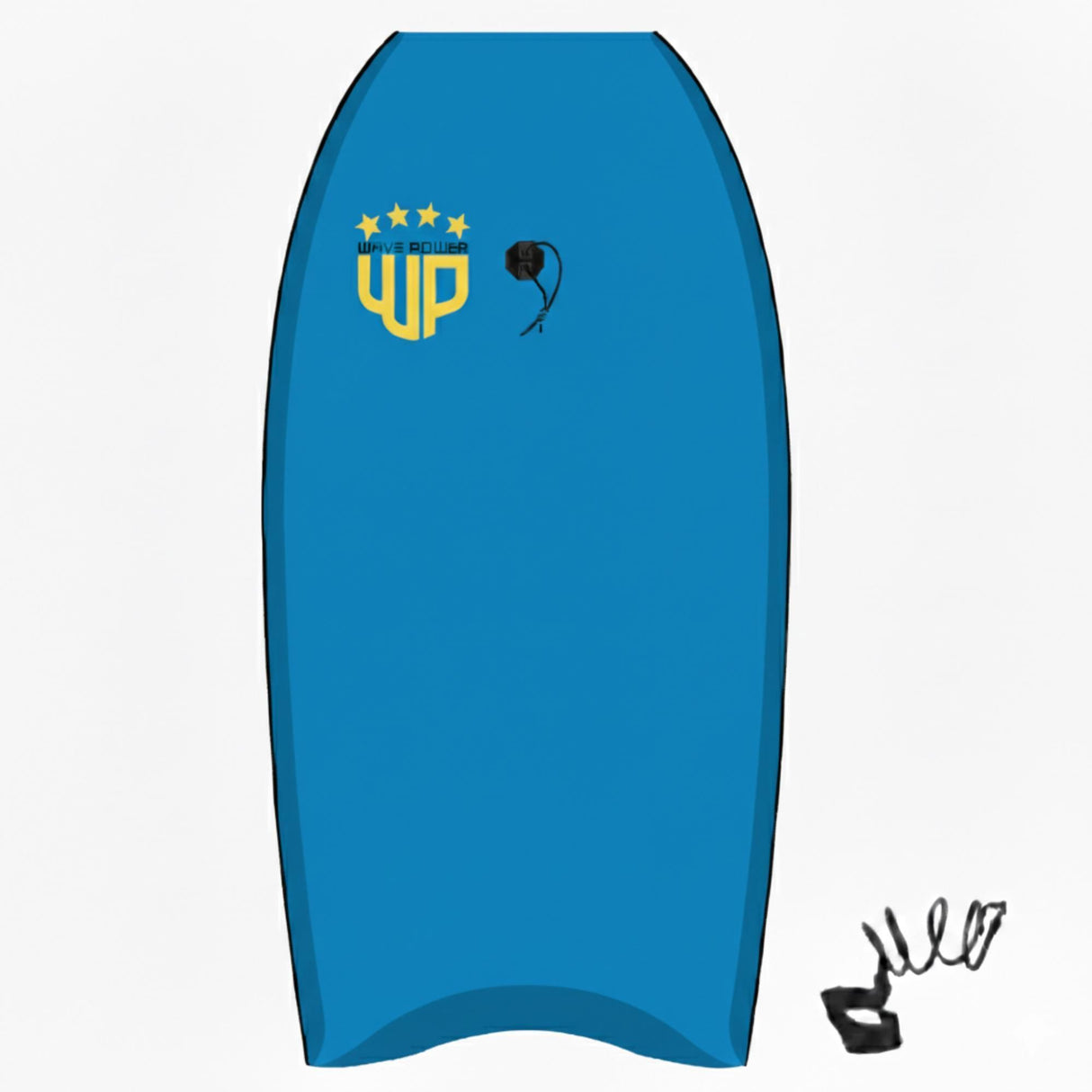 Wave Power Bodyboard Woop in Blau mit gelbem Logo, Draufsicht