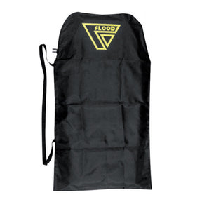 Flood Bodyboard Tasche aus schwarzem Nylon mit gelbem Flood-Logo und Schultergurt