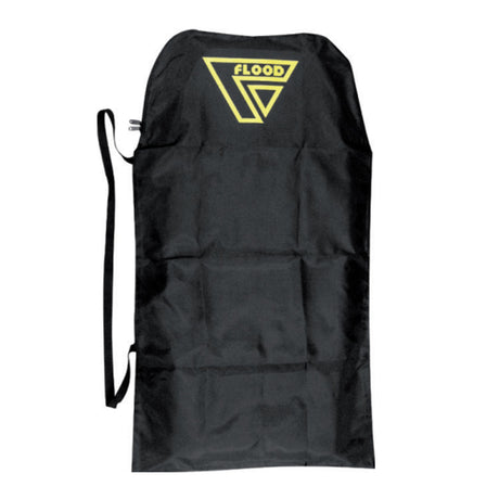 Flood Bodyboard Tasche aus schwarzem Nylon mit gelbem Flood-Logo und Schultergurt
