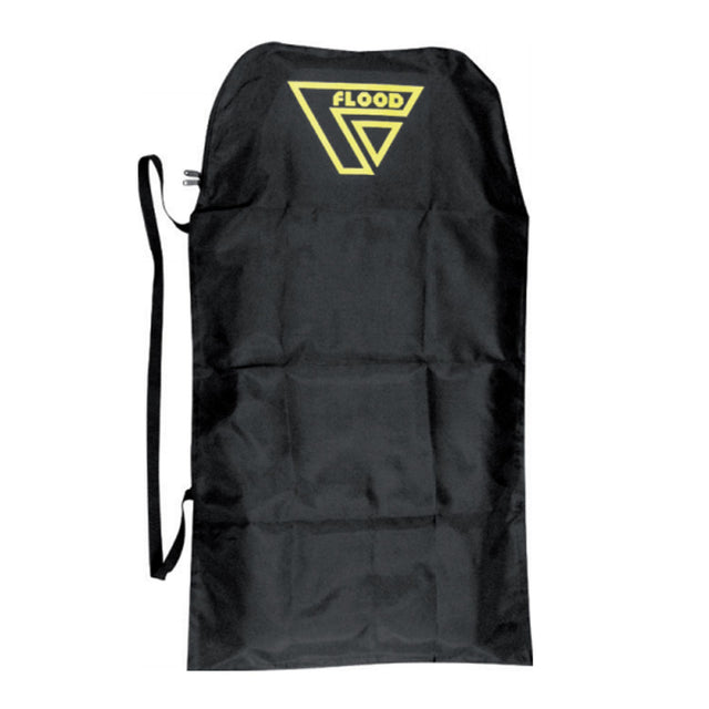Flood Bodyboard Tasche aus schwarzem Nylon mit gelbem Flood-Logo und Schultergurt