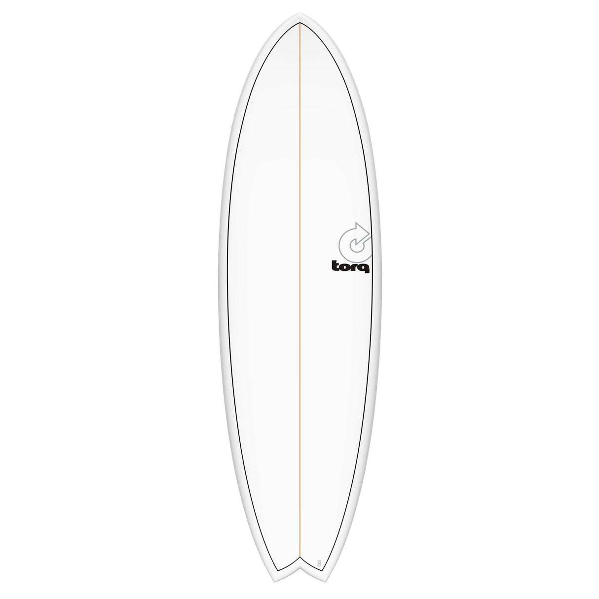 Torq TET MOD Fun & Fish Surfboard, weiß mit grauem Rail, Fischform, Draufsicht