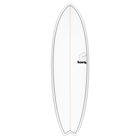 Torq TET MOD Fun & Fish Surfboard, weiß mit grauem Rail, Fischform, Draufsicht