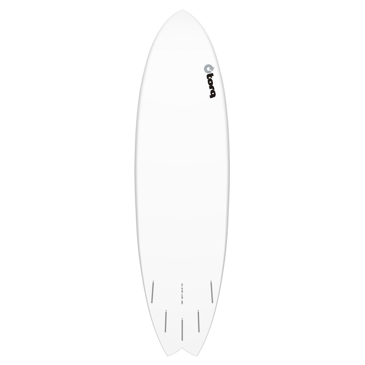 Torq TET MOD Fun & Fish Surfboard, weiß, Draufsicht, ovales Design mit mehreren Finnen