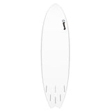 Torq TET MOD Fun & Fish Surfboard, weiß, Draufsicht, ovales Design mit mehreren Finnen