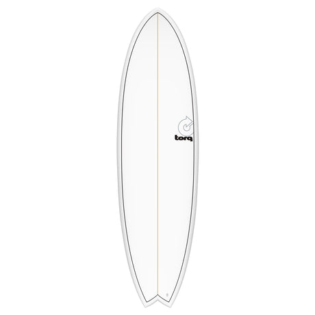 Torq TET MOD Fun & Fish Surfboard, weiß mit grauer Kante, Fischform, Draufsicht