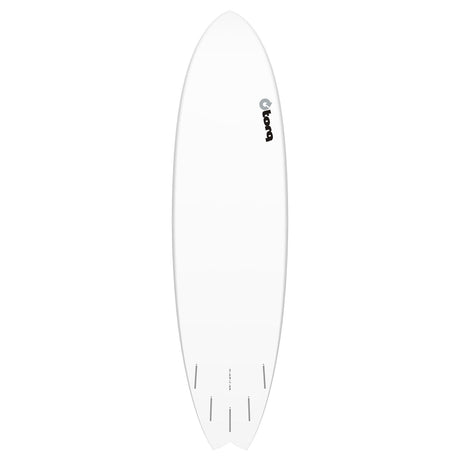 Torq TET MOD Fun & Fish Surfboard, weiß, von oben, Fischform mit abgerundetem Nose und Tail Design