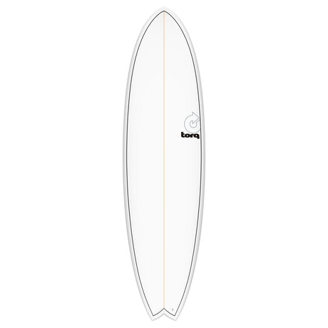 Torq TET MOD Fun & Fish Surfboard, weiß mit grauem Rail, Fischform, Draufsicht