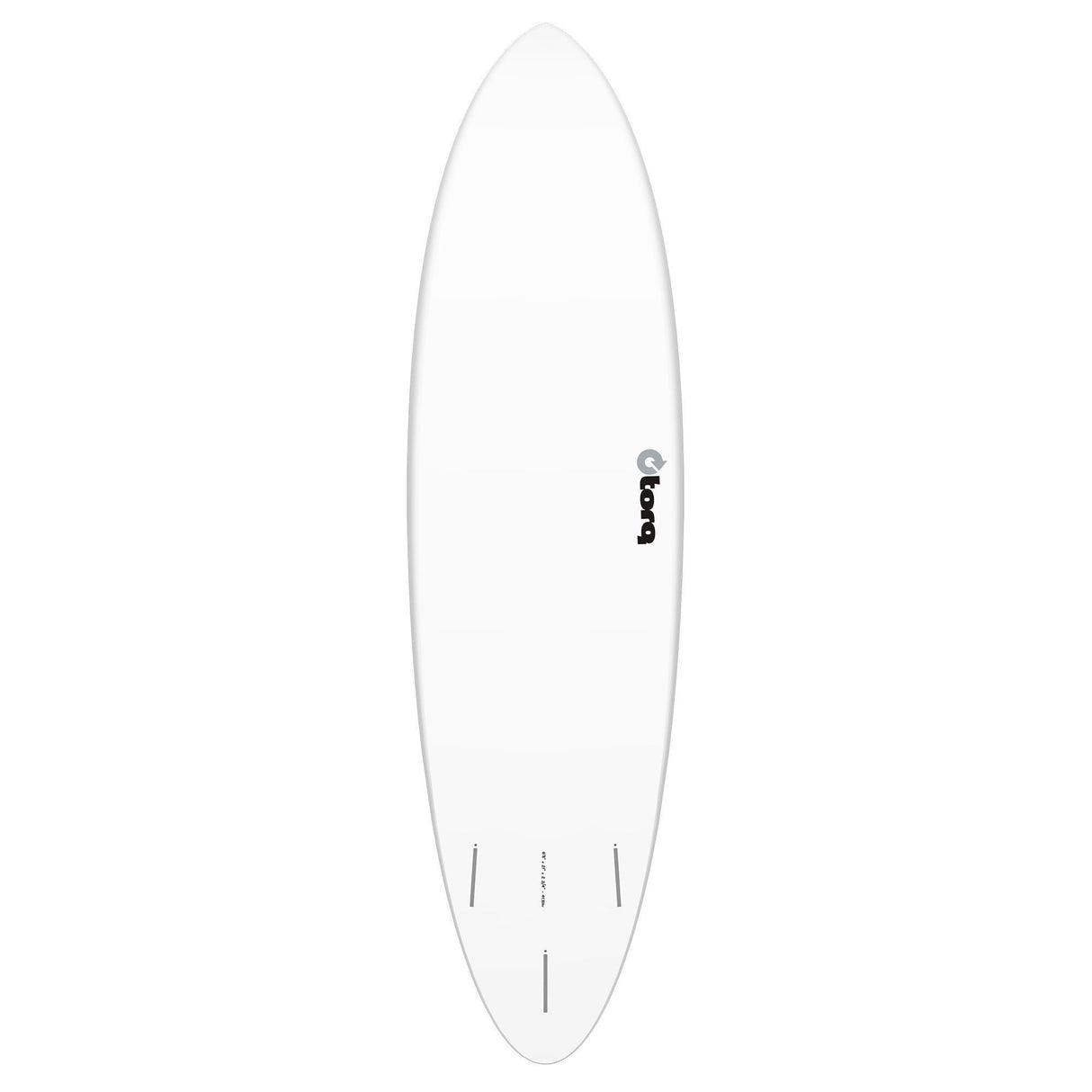 Torq TET MOD Fun & Fish Surfboard, weiß, Kunstharz, Draufsicht auf das komplette Board mit Fin-Setup