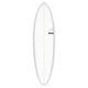 Torq TET MOD Fun & Fish Surfboard, weiß mit grauem Rail, Draufsicht auf ovales Deck mit Mittelsteg und Fischform-Logo
