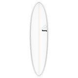 Torq TET MOD Fun & Fish Surfboard, weiss mit grauem Rail, schlanke Silhouette, Frontalansicht