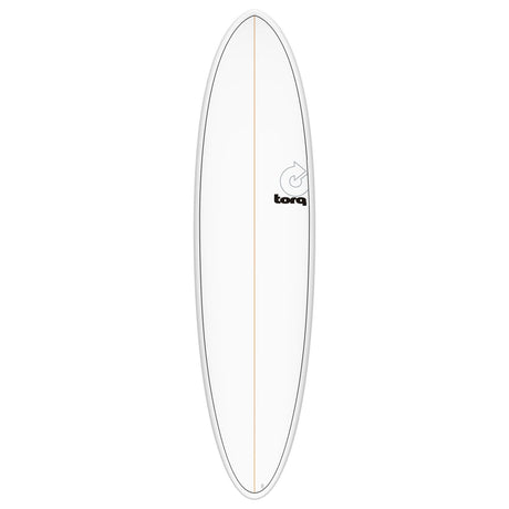 Torq TET MOD Fun & Fish Surfboard, weiss mit grauem Rail, schlanke Silhouette, Frontalansicht