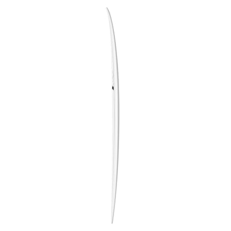 Torq TET MOD Fun & Fish Surfboard, weiß, längliche Form mit spitzem Ende, Seitenansicht