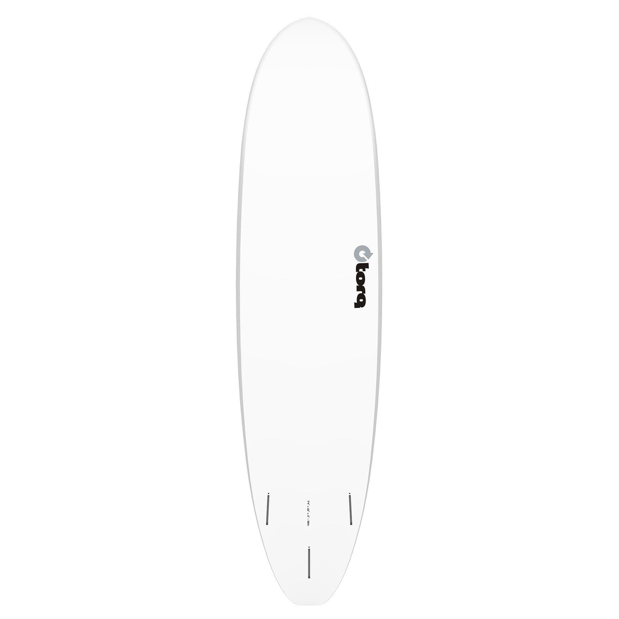 Torq TET V+ MOD Fun Surfboard weiß, Draufsicht, ovale Form mit Torq-Logo