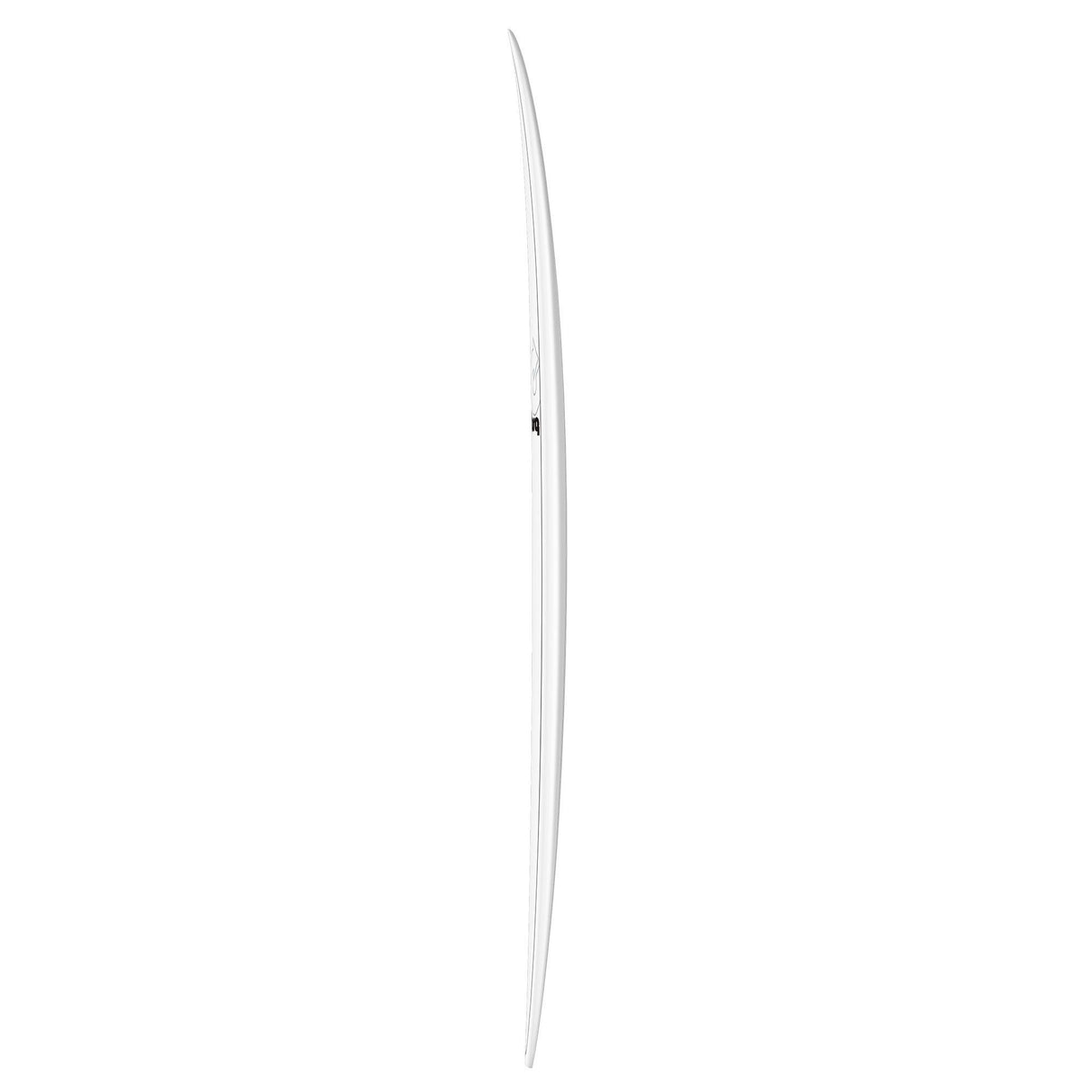 Torq TET V+ MOD Fun Surfboard, weiß, Seitenansicht, schlankes Design mit markanter Kurve