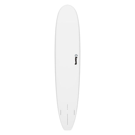 Torq TET Longboard Surfboard in Weiß, Draufsicht, mit abgerundetem Nose und Tail Design