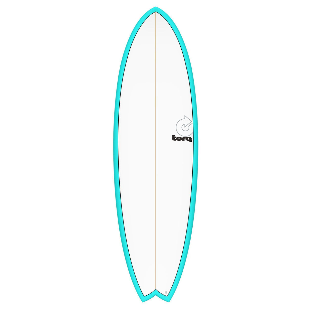 Torq TET MOD Fun & Fish Surfboard, türkis mit weißem Deck, Fischform, Ansicht von vorne