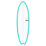 Torq TET MOD Fun & Fish Surfboard, türkis mit weißem Deck, Fischform, Ansicht von vorne
