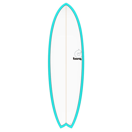 Torq TET MOD Fun & Fish Surfboard, türkis mit weißem Deck, Fischform, Ansicht von vorne