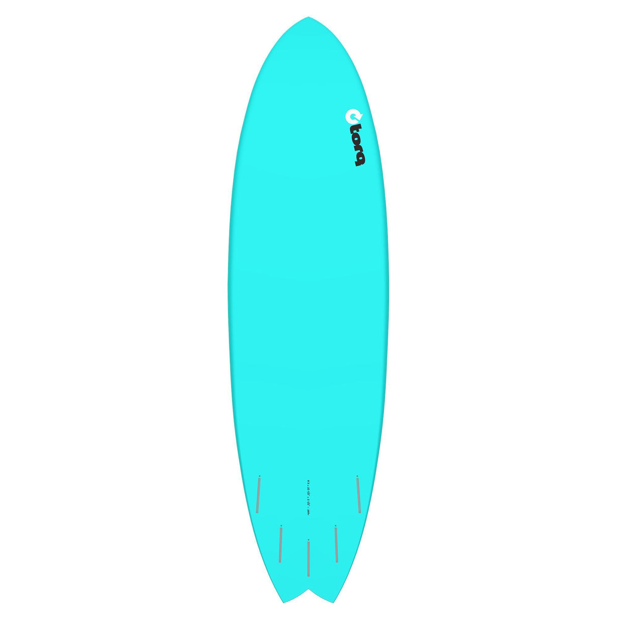 Torq TET MOD Fun & Fish Surfboard in Türkis, Draufsicht, modernes Fischform-Design mit abgerundeter Nose und Multi-Fin Setup