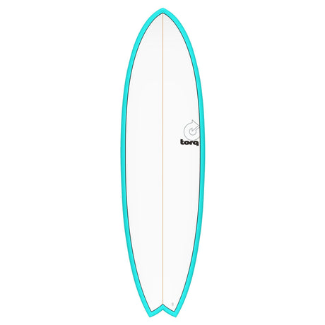Torq TET MOD Fun & Fish Surfboard, türkis mit weißem Deck, Fischform, Draufsicht