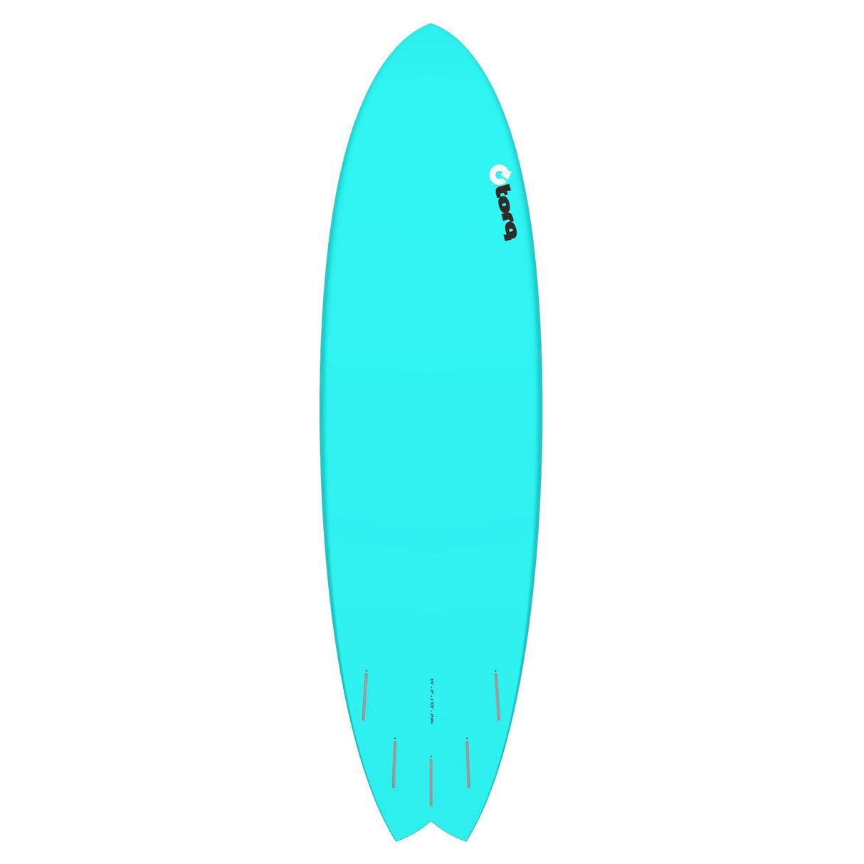 Torq TET MOD Fun & Fish Surfboard in Türkis, Fiberglas, Fish-Form mit abgerundetem Nose, Draufsicht