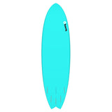 Torq TET MOD Fun & Fish Surfboard in Türkis, Fiberglas, Fish-Form mit abgerundetem Nose, Draufsicht