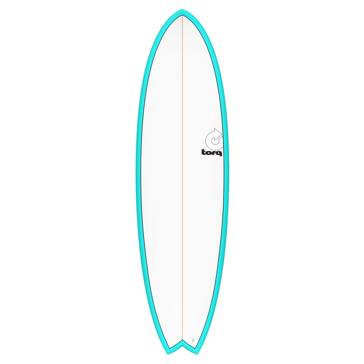Torq TET MOD Fun & Fish Surfboard in Türkis, Draufsicht, mit fischförmiger Nose und Tail Design