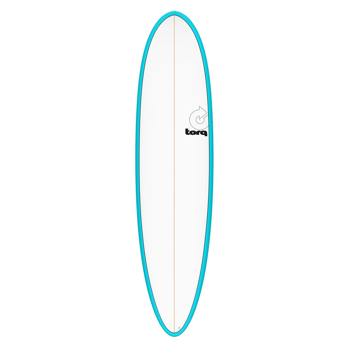 Torq TET MOD Fun & Fish Surfboard, türkis-weiß, Frontalansicht, ovale Form mit Torq-Logo