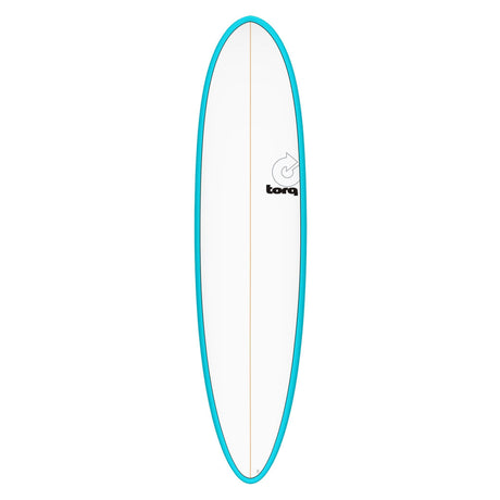 Torq TET MOD Fun & Fish Surfboard, türkis-weiß, Frontalansicht, ovale Form mit Torq-Logo