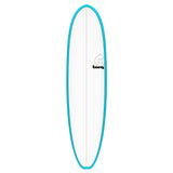 Torq TET V+ MOD Fun Surfboard mit türkisem Rail und cremefarbenem Deck, Frontansicht