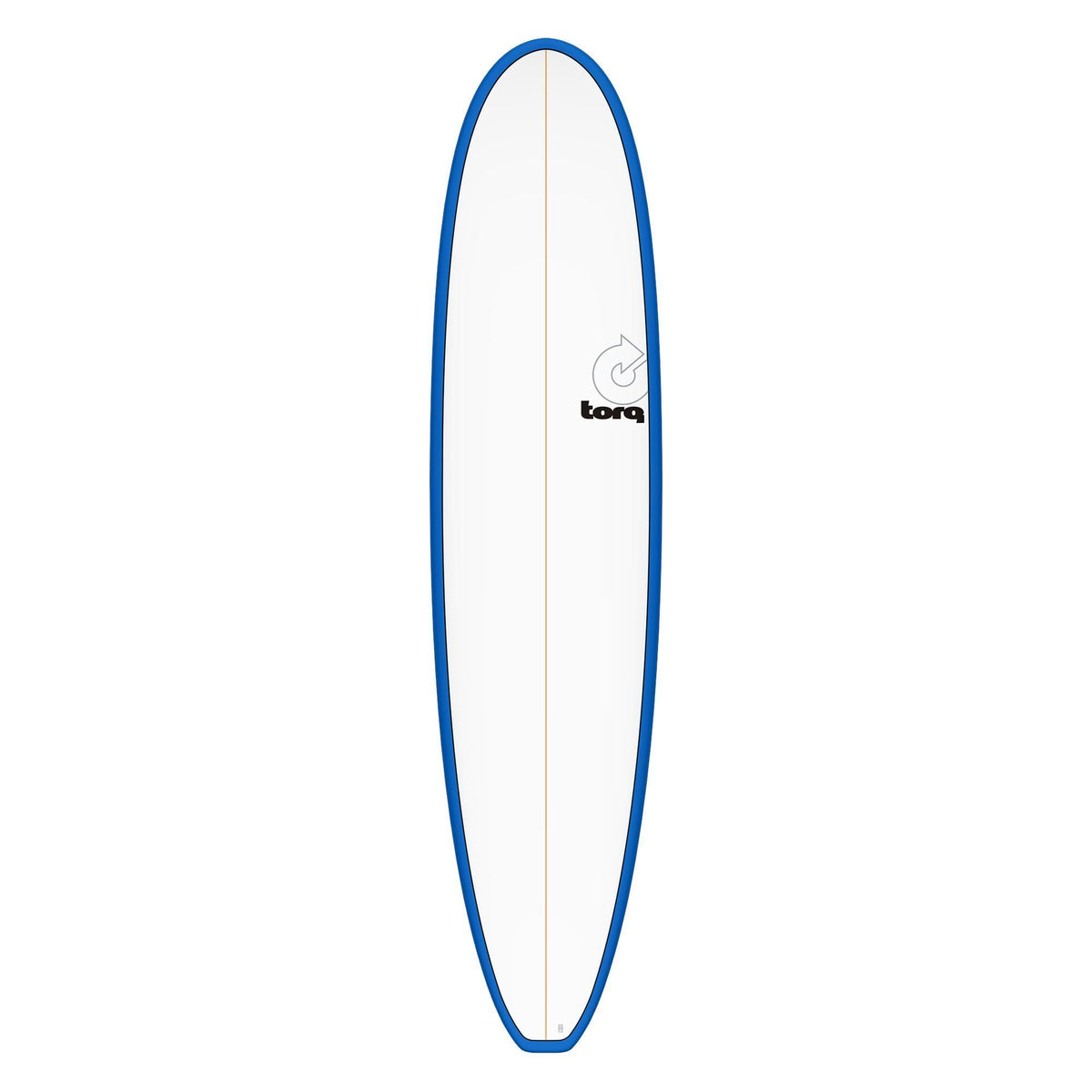 Torq TET Longboard mit blauer Kante und weißem Deck, Draufsicht