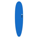 Torq TET Longboard in Blau, Draufsicht auf das komplette Surfboard mit abgerundetem Design und Finnen