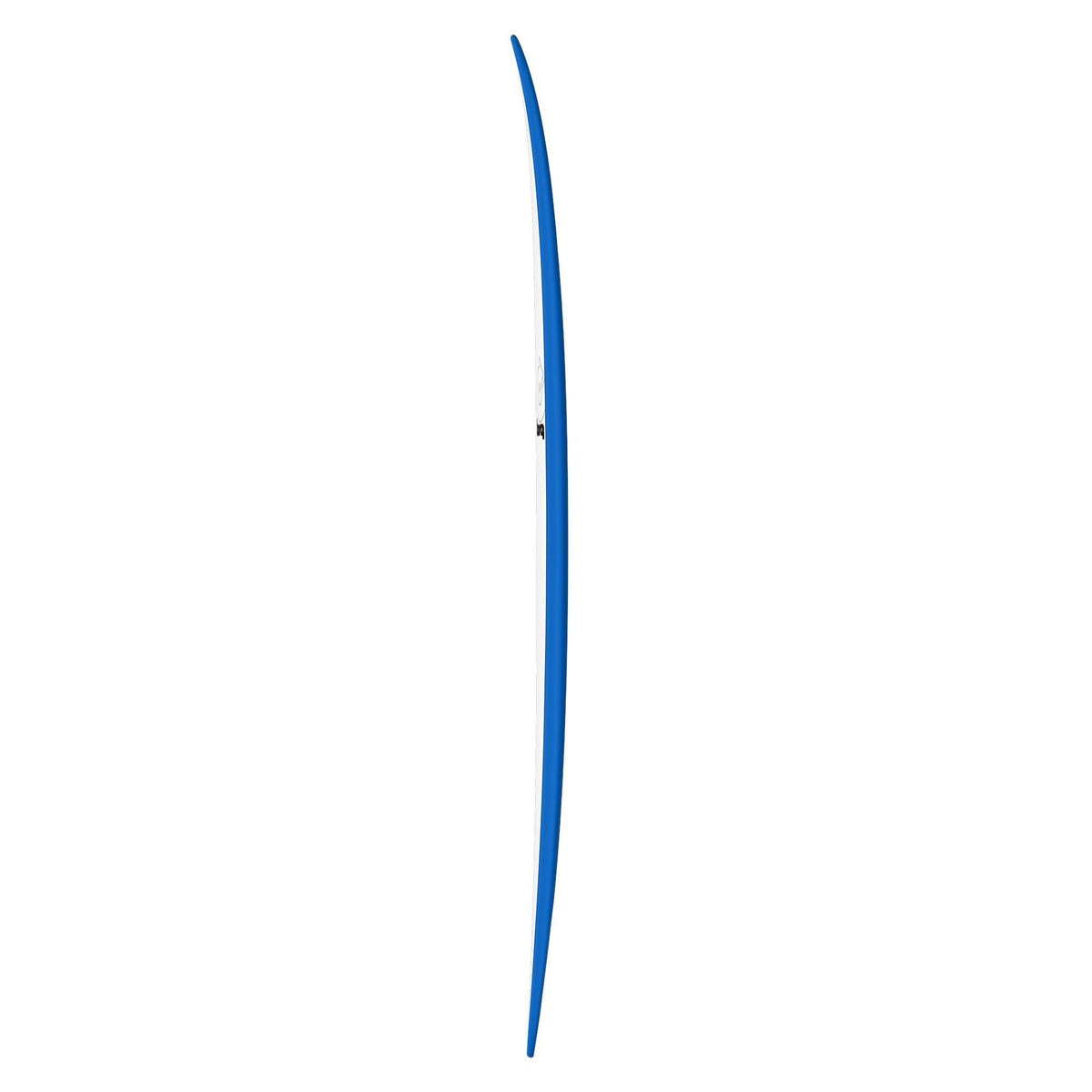 Torq TET Longboard in Blau, Seitenansicht des schlanken Decks mit geschwungener Form