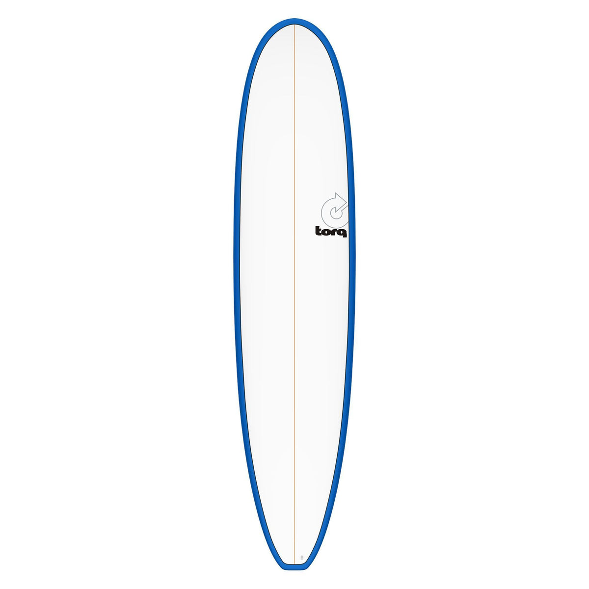 Torq TET Longboard mit blauer Kante und weißem Deck, Draufsicht