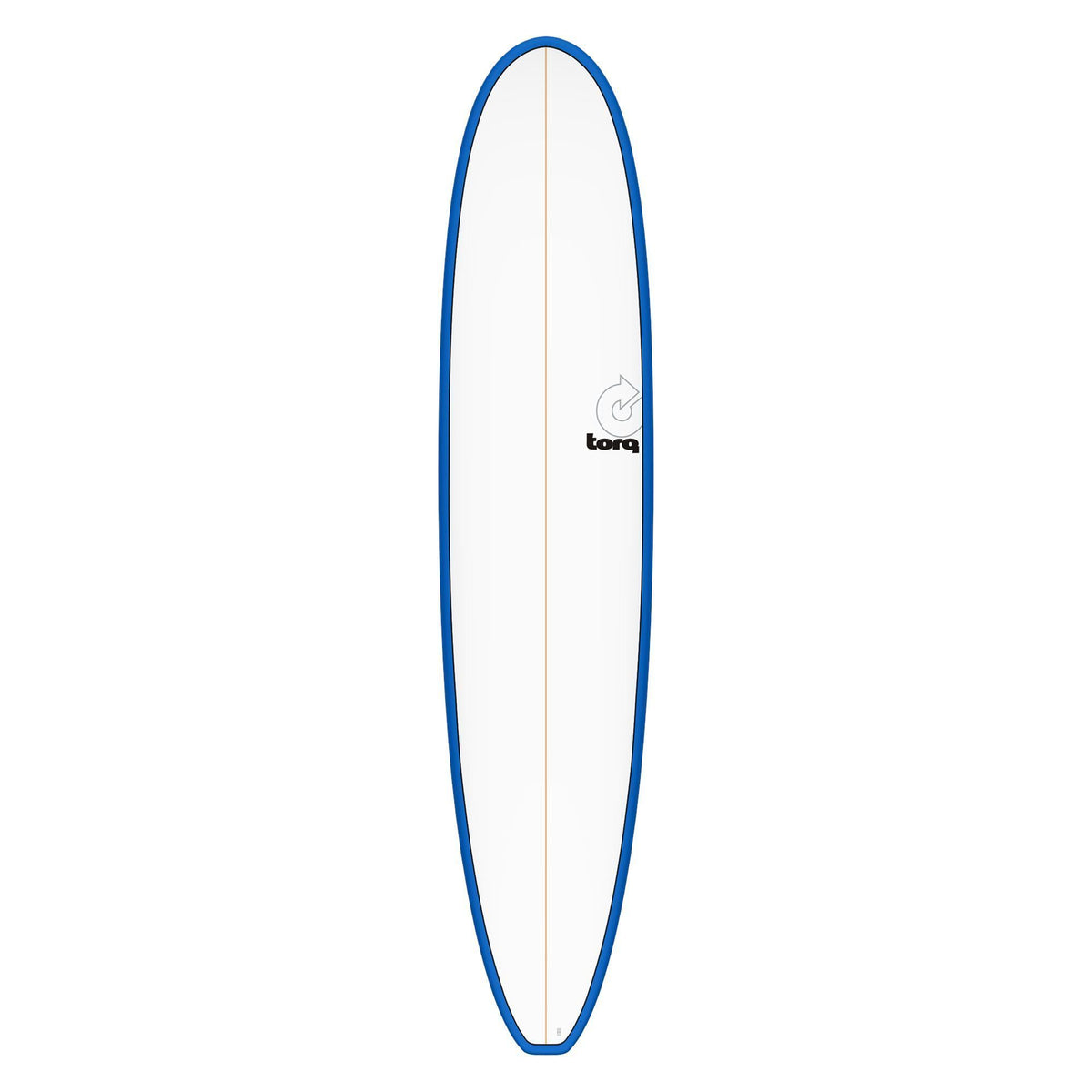 Torq TET Longboard mit blauer Kante und weißem Deck, Draufsicht