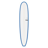 Torq TET Longboard mit blauer Rail und weißem Deck, Draufsicht