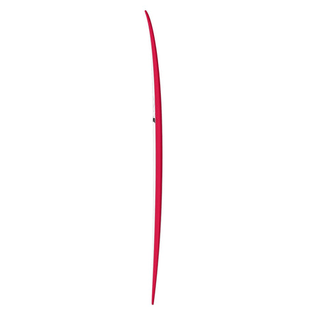 Torq TET MOD Fun Surfboard in Rot, Seitenansicht des schlanken Boards mit geschwungener Form