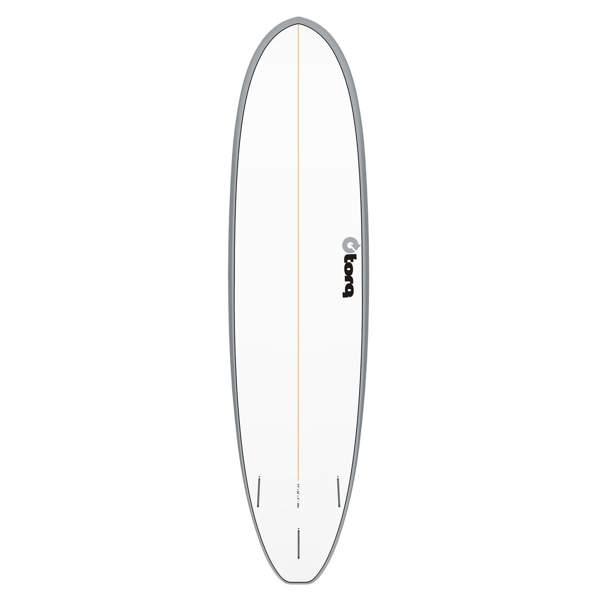 Torq TET V+ MOD Fun Surfboard mit grauer Kante und weißem Deck, Draufsicht