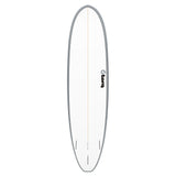 Torq TET V+ MOD Fun Surfboard mit grauer Kante und weißem Deck, Draufsicht