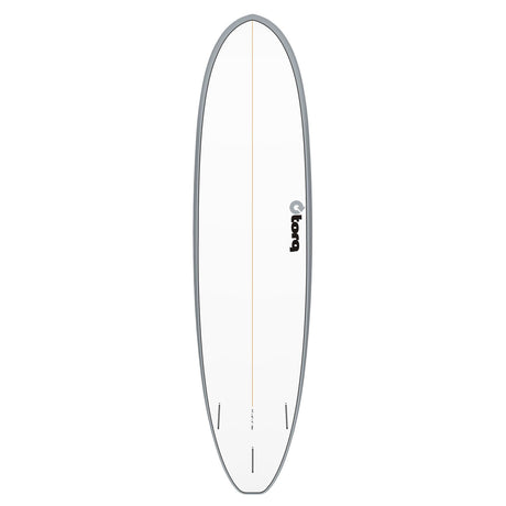 Torq TET V+ MOD Fun Surfboard mit grauer Kante und weißem Deck, Draufsicht