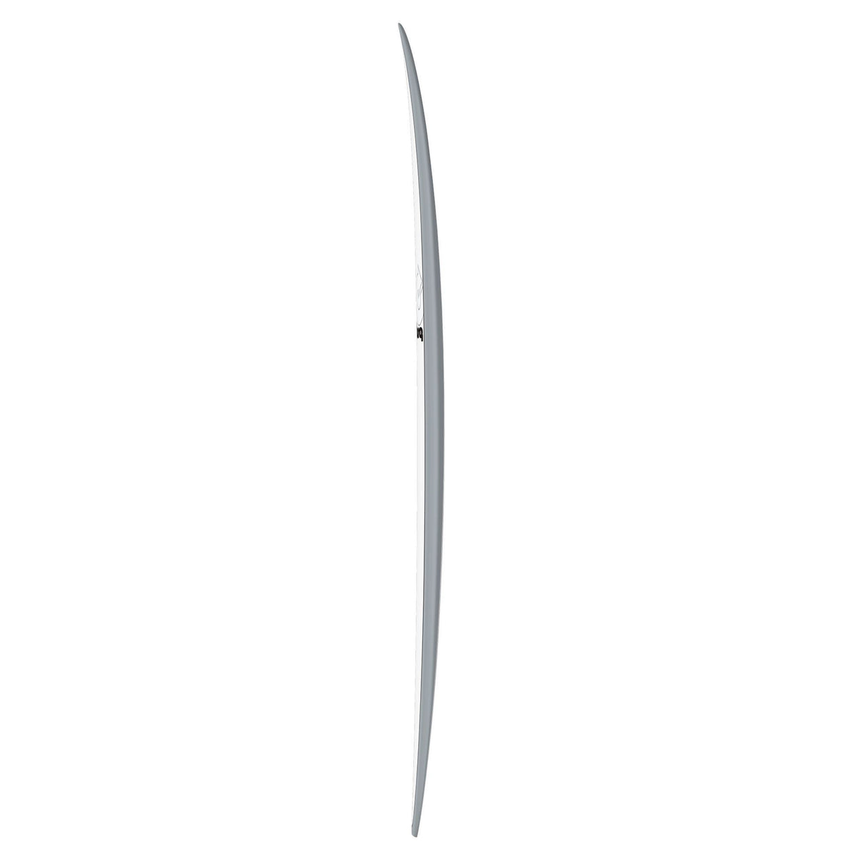 Torq TET V+ MOD Fun Surfboard in Grau, Seitenansicht mit schlankem Design und gerader Kontur