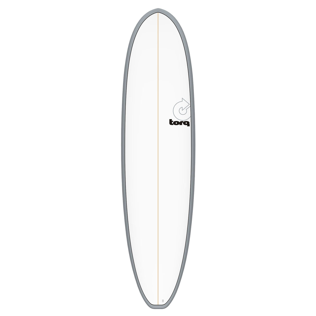 Torq TET V+ MOD Fun Surfboard mit grauem Rail und weißem Deck, Draufsicht