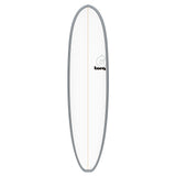 Torq TET V+ MOD Fun Surfboard mit grauem Rail und weißem Deck, Draufsicht