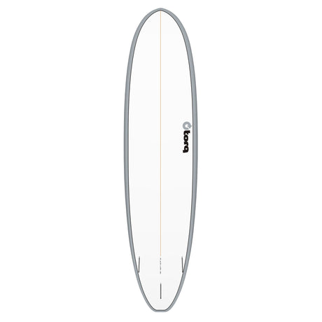 Torq TET V+ MOD Fun Surfboard mit grauem Rail und cremefarbener Oberseite, Draufsicht