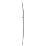 Torq TET V+ MOD Fun Surfboard in Grau, Seitenansicht des schlanken Designs mit geschwungener Form