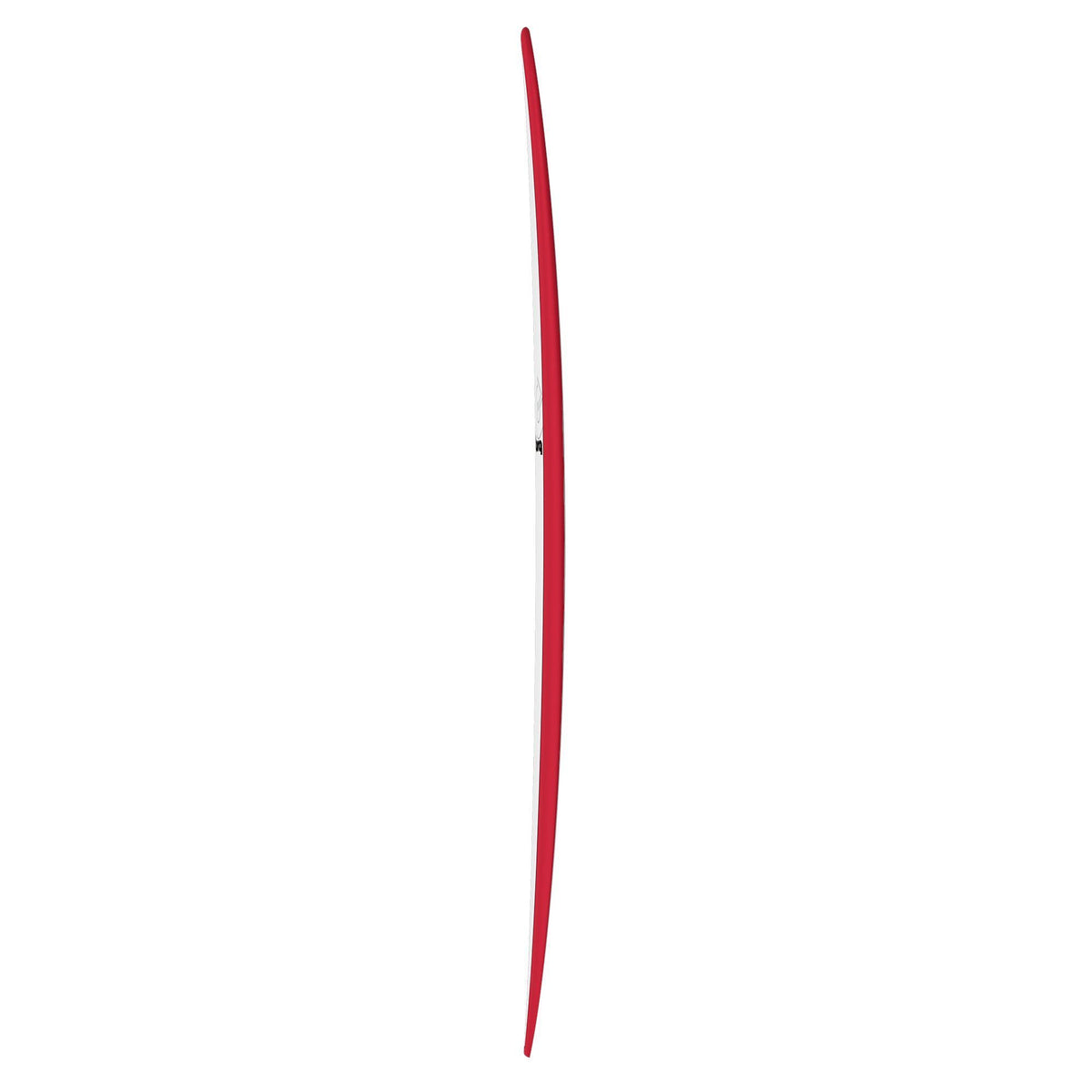 Torq TET Longboard in Rot, Seitenansicht des schlanken Surfboards mit geschwungener Form