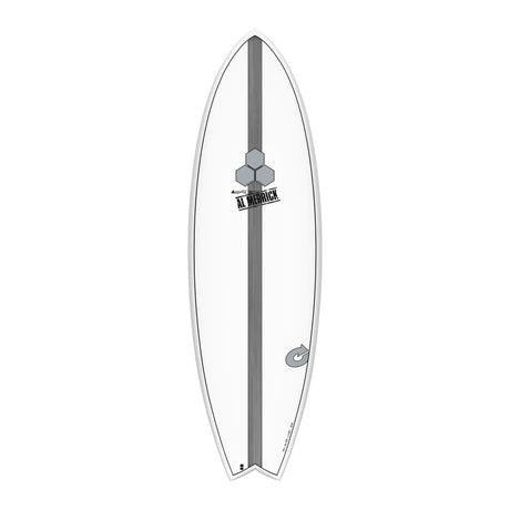 Channel Islands X-lite PodMod Surfboard, weiß mit grauem Kern, Draufsicht
